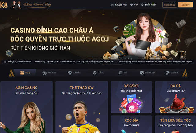 K8 cung cấp cho người chơi nhiều tựa game cá cược hấp dẫn